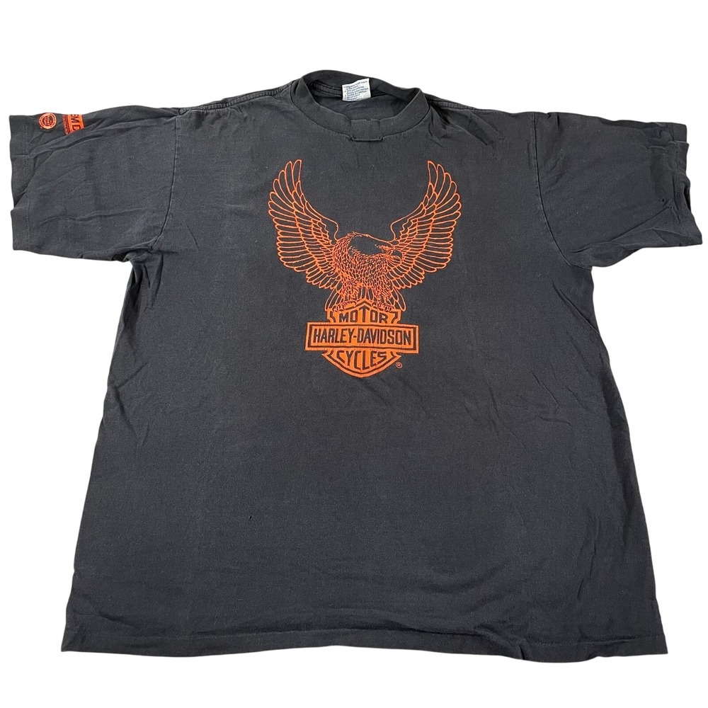 Vintage 90s Harley Davidson Orange Eagle Black T-Shirt XLarge‎ Tee Country Songs